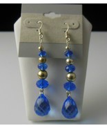 Blue Faux Crystal Dangle Hook Earrings 3&quot; Long - $21.96 CAD