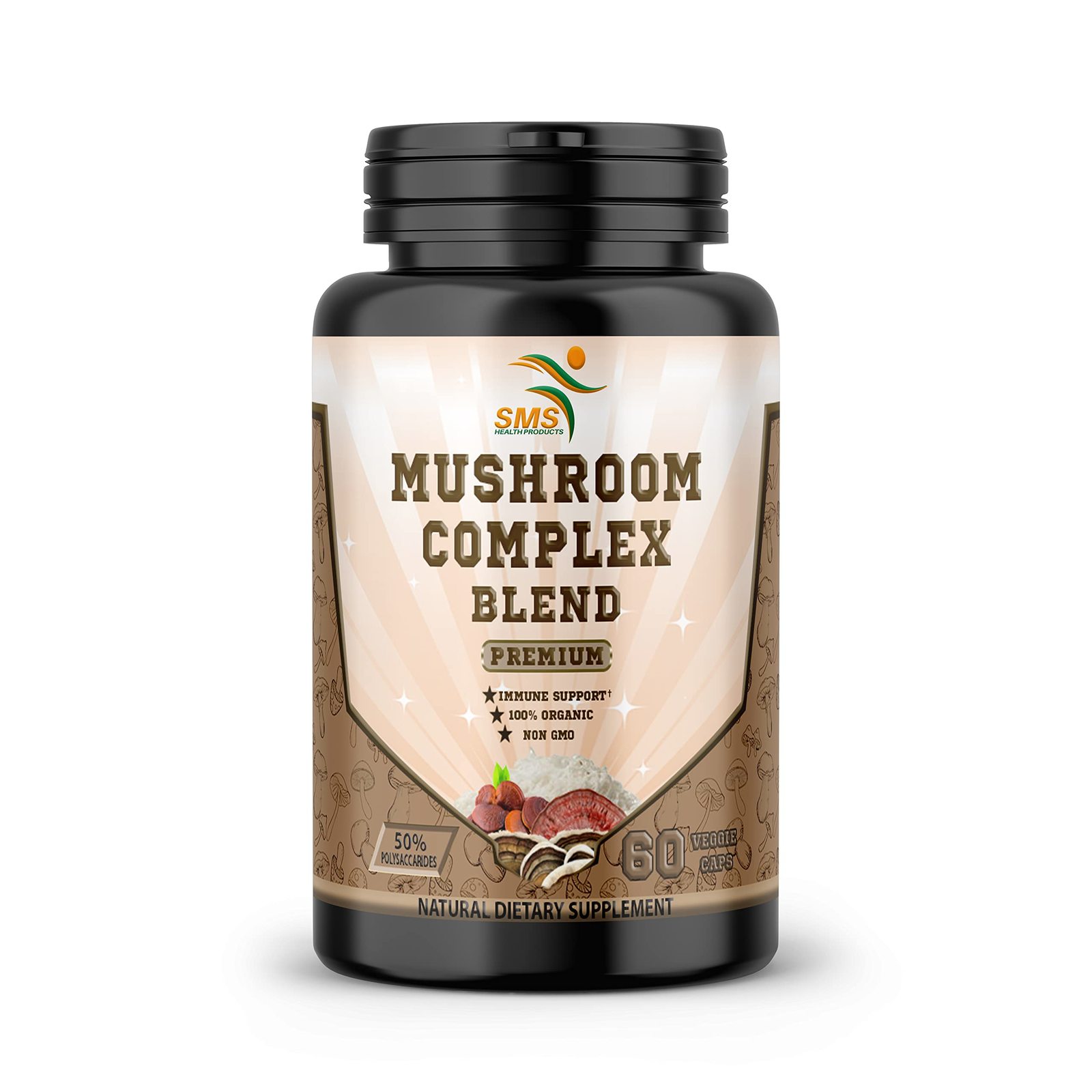 Mushroom Supplement Pills Blend 50% polysaccharides - 60 Veggie Capsules... - $14.85