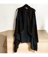 Kate Rosy Black Teal Sleeveless Draped Vest Open Front Women’s Cape Size... - $31.82 CAD