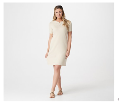 Denim &amp; Co. Regular French Terry Short-Sleeve Dress New Stone XX-Small - £8.91 GBP