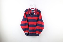 Vintage 90s Streetwear Mens Large Faded Striped Ribbed Knit Pullover Polo Shirt - £39.65 GBP
