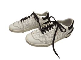 LANVIN Black and White &quot;Clay&quot; Low Top Perforated Panel Leather Sneakers - Size 7 - £318.10 GBP