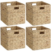 4 Pack Wicker Baskets Hand Woven Water Hyacinth Storage Baskets Woven, Foldable  - £78.76 GBP