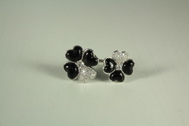 Onyx Flower with Cubic Zirconia Flower, Silver Plated - $55.00