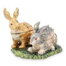 Bejeweled Gold Toned Enameled Best Bunnies Rabbit Trinket Box - £79.11 GBP