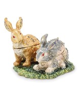 Bejeweled Gold Toned Enameled Best Bunnies Rabbit Trinket Box - £79.12 GBP