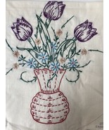 Vtg Embroidered Flowers Tulip Vase Dresser Scarf Table Runner Needle Cra... - $148.52 MXN
