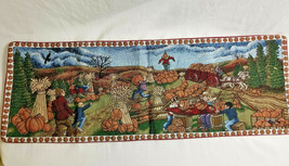 Autumn Harvest Jack-O-Lanterns Pumpkin Patch Tapestry Table Runner 32&quot; Long - £19.99 GBP