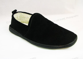Dearfoams Men&#39;s Suede Leather Fur Inside Close Back Slippers Black Shoes... - $7.48+