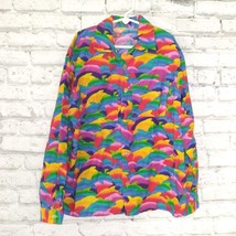 Button Down Shirt Girls Large XL Rainbow Colorful Dolphin Print Front Po... - $15.99