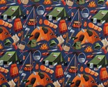 Cotton Camping Outdoors Camping Equipment Gear Blue Fabric Print by Yard... - $12.95