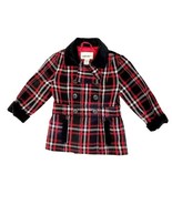 Cherokee Girls Large 12 Coat (Pea) Red Black Plaid Velvet Collar Trim Ho... - $41.59 CAD