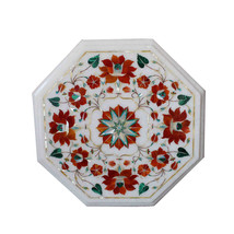 12&quot; Marble Coffee Table Top Carnelian Malachite Inlay Floral Arts Bedroom Decor - £306.57 GBP