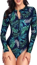 Daci Women&#39;s Leaf Print Long Sleeve Rash Guard One Piece Swimsuit - XS (... - £15.48 GBP