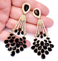 Rhinestone Crystal Drop Earrings, Black Steampunk Chandelier Earrings, Statement - £27.52 GBP