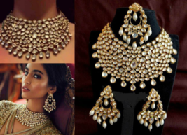 Bollywood Stil Indisch Kundan Choker Vergoldet Halsband Ohrring Schmuck - £208.96 GBP