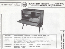 1958 OLYMPIC-OPTA CREMONA 5804 T/W Console Photofact MANUAL Receiver 580... - $10.88