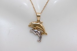 Real 10k Two-tone Gold Double Dolphins Hollow Charm Pendant Dije - £33.00 GBP