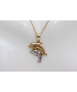 Real 10k Two-tone Gold Double Dolphins Hollow Charm Pendant Dije - $57.30 CAD