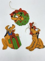 3 Vintage Pluto Wooden Cut Out Folk Art Ornament Hand Painted 4&quot; - £39.55 GBP