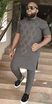 Gray Men&#39;s Long Sleeve Shirt and Pants Kaftan African Clothing Men Fashi... - £66.95 GBP