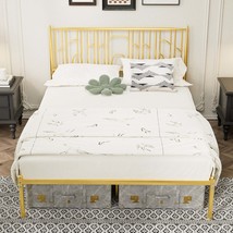 Gold Metal Queen Platform Bed Frame w/ Iron Headboard - $3,000.84 MXN