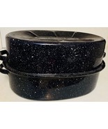 Vintage Oval Enamel Blue Graniteware “DRIP TOP” Oven Roaster Pan  15.5x1... - $37.39