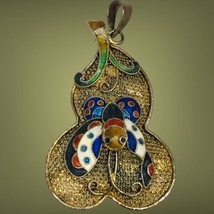 antique silver chiese export pendant gold tone and enamel  - £67.94 GBP