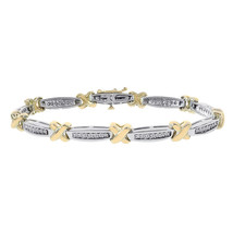 1.00 Carat Diamond X-Shaped Link 14K Two Tone Gold Bracelet - £1,121.54 GBP