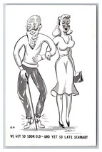 Risque Comic Old Man and Young Woman Michael Angelo UNP Chrome Postcard Q19 - £4.30 GBP