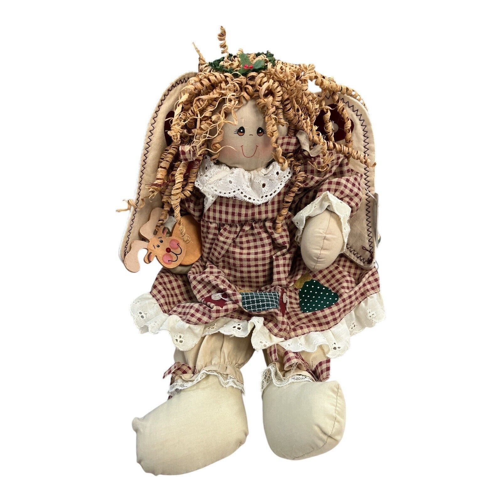 Handcrafted Angel Cloth Doll with Reindeer Ornament by Quilted Treasures - $12.20