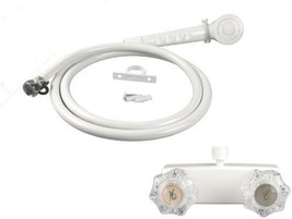 White RV /Mobile Home Shower Faucet with Clear Handles &amp; Includes Hand-Held - £20.65 GBP