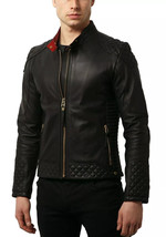Design New Men&#39;s Black Leather Jacket 100% Lambskin Stylish Moto Biker J... - $2,143.75 MXN+