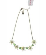 NEW $85 BETSEY JOHNSON Rhinestone Enamel White Flower Lilly Necklace 342... - €39,75 EUR