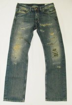 DIESEL Men&#39;s JEANS Blue Destroyed Patched Button Fly VIKER tag 32 Waist ... - $74.95