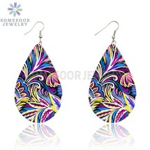 SOMESOOR African Fabric Print Ankara Tear Drop Wood Earrings Bohemian Afrocentri - £19.83 GBP