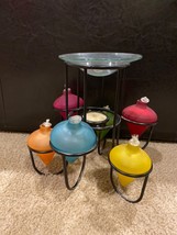 Retro Metal tree holder 6 Multicolor Glass Oil wick Candle lamps 1970’s Warmer - £89.67 GBP