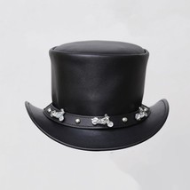 Men&#39;s Leather Top Hat | Cruiser Motorcycle Studded Hatband | Biker Style... - $39.27+