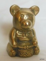 Vintage Little Brass Teddy Bear with Drum 3&quot; Taiwan - £12.98 GBP