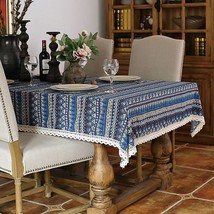 Elome Vintage 36 Inch Square Bohemian Style Tablecloth, Cotton Linen Lace Washab - £13.53 GBP