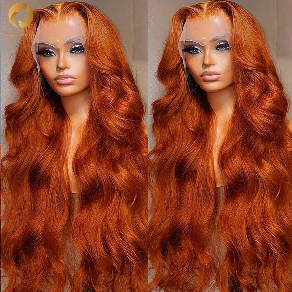 Ginger Orange 13x4 13x6 HD Lace Front Wigs Human Hair Body Wave Lace Frontal W - £98.16 GBP+