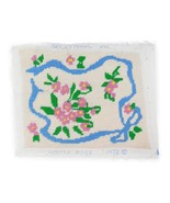 VTG 70s NeedleMagic Finished Needlepoint Pink Flowers Blue Ribbon 255 8&quot;... - $21.82 CAD