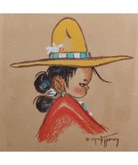 Pastel Drawing By Chris Jeffersen Young Girl Native American On Velvet M... - $20.00