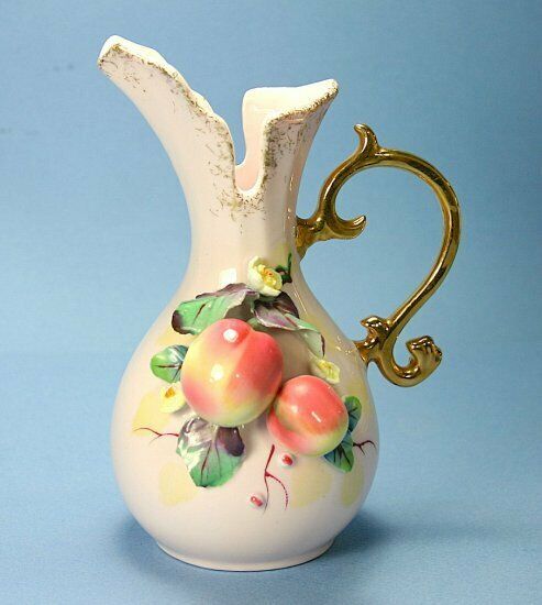 VINTAGE LEFTON CHINA SMALL VASE WITH APPLES, LEAVES & YELLOW FLOWERS - $9.79