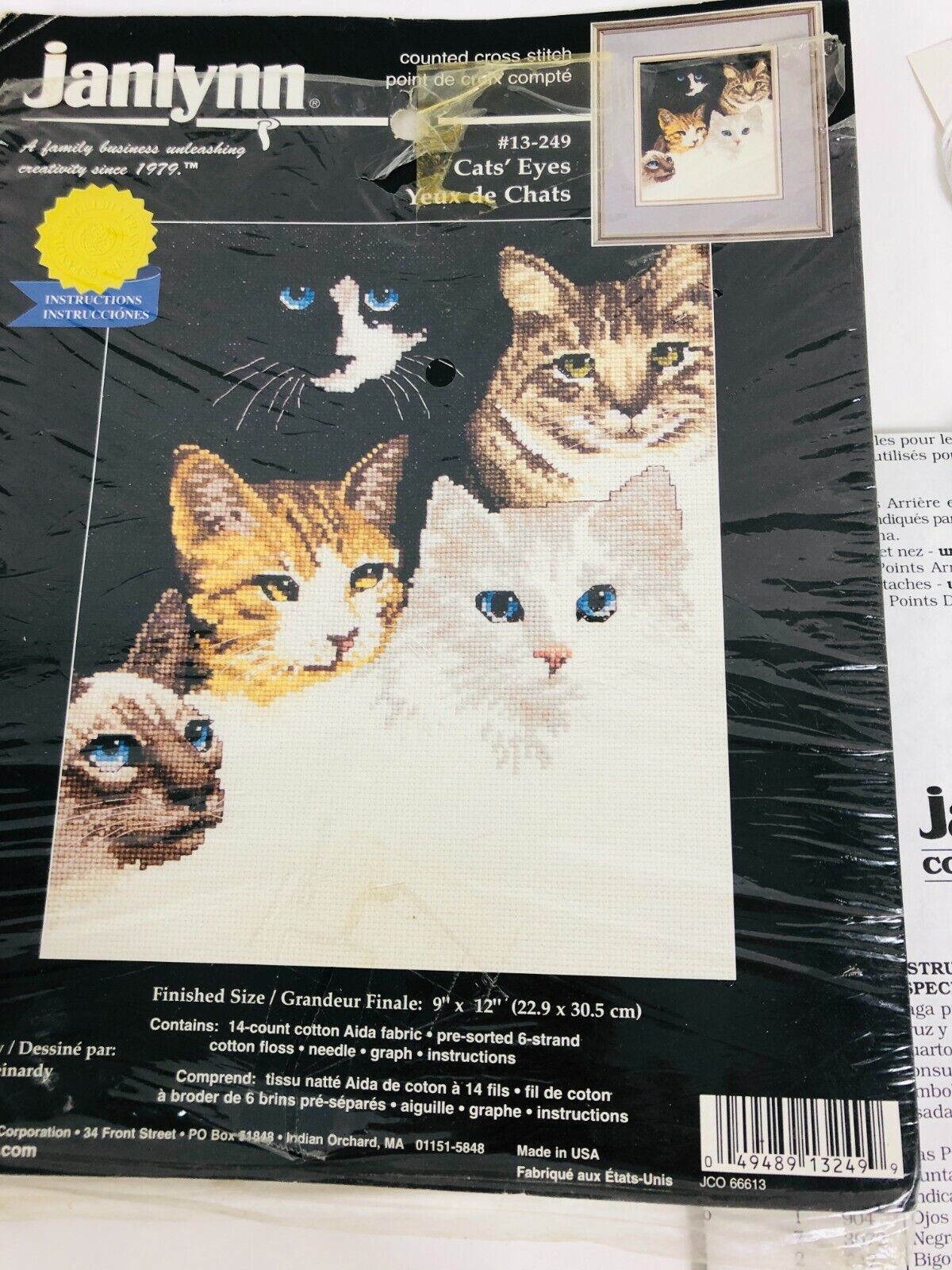 Janlynn Cat's Eyes Counted Cross Stitch Vintage 1998 9x12 #13-249 New/Opened - $40.70