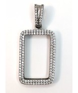 Large Sterling Silver Rectangle Pendant Signed DM 925 CZ Stones - £39.58 GBP