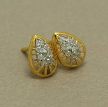 1.10Ct Round Real Moissanite Leaf Stud Earring 14k Two-Tone Gold-Plated Silver - £137.43 GBP