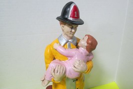 Vtg Fire Fighter Rescuing Baby Sculpture Figurine Hand Painted Ceramic 13&quot; Tall - £23.98 GBP