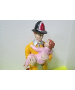 Vtg Fire Fighter Rescuing Baby Sculpture Figurine Hand Painted Ceramic 1... - $30.00