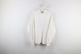 Vintage 90s Lands End Mens Medium Blank Mock Neck Long Sleeve T-Shirt White - £27.20 GBP